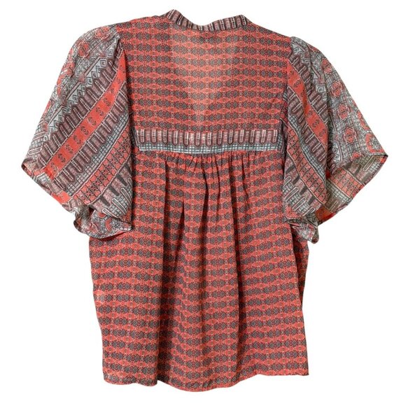 Lucky Brand Tassel Tie Short Flare Sleeve Peasant Blouse Women's Size Small - Picture 2 of 6